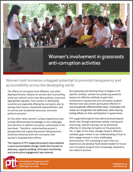 The effects of corruption have different, and often disproportionate, impacts on women due to prevailing social and cultural norms that deny political, social and legal gender equality. Poor women in developing countries are especially affected by corruption due to, among other factors, household responsibilities, lack of control over household resources, and socio ...
